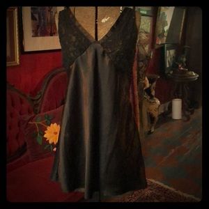 Black satin nightie with embroidered lace bodice